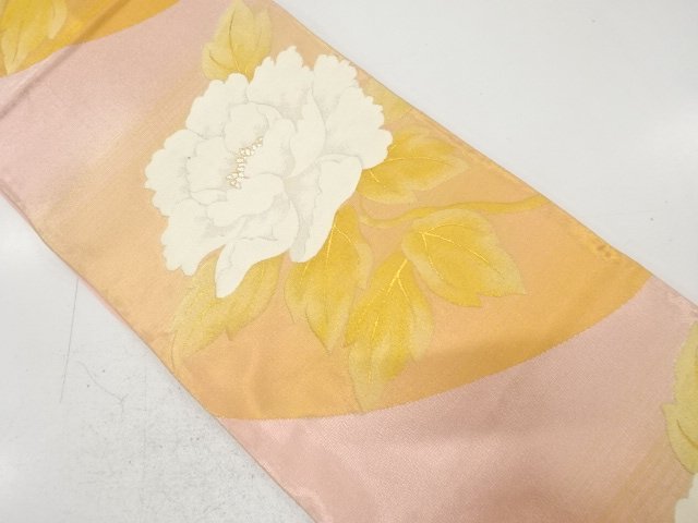 JAPANESE KIMONO / ANTIQUE FUKURO OBI / WOVEN PEONY